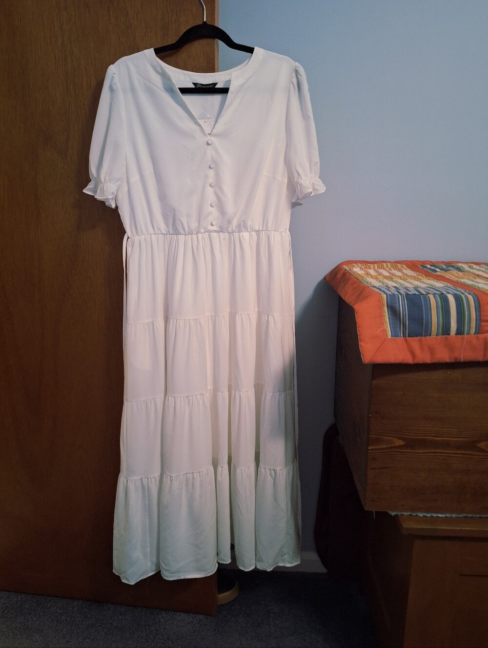 PrettyGarden NWT White Tiered/Lined/Pockets Summer Midi Dress - Women's Size L